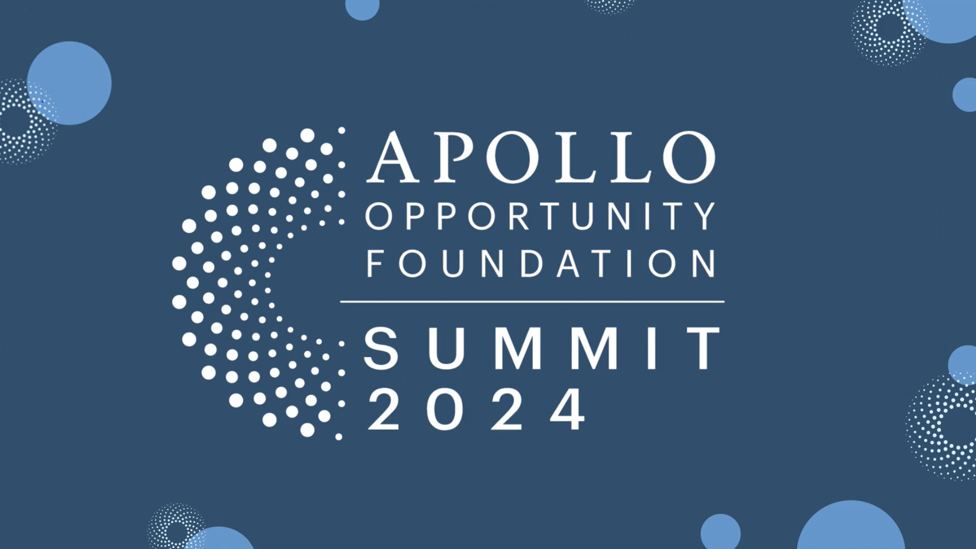 Hình ảnh biểu ngữ cho Hội nghị thượng đỉnh Quỹ Cơ hội Apollo 2024, thể hiện cam kết của Apollo trong việc mở rộng cơ hội thông qua sự tham gia của nhân viên và quan hệ đối tác phi lợi nhuận.